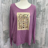 Hand Printed Upcycled Womens XXL Vintage Book Page Butterfly Long Sleeve Tee