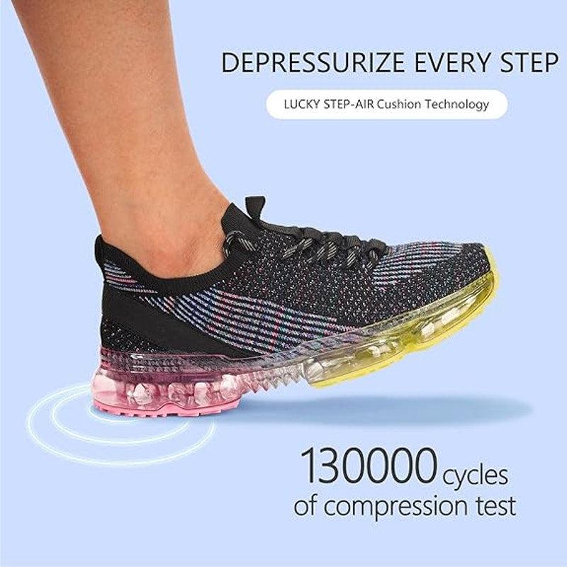 Lucky Step Womens Size 8 Black Multicolor Lace Up Air Cushion Sneaker Shoes