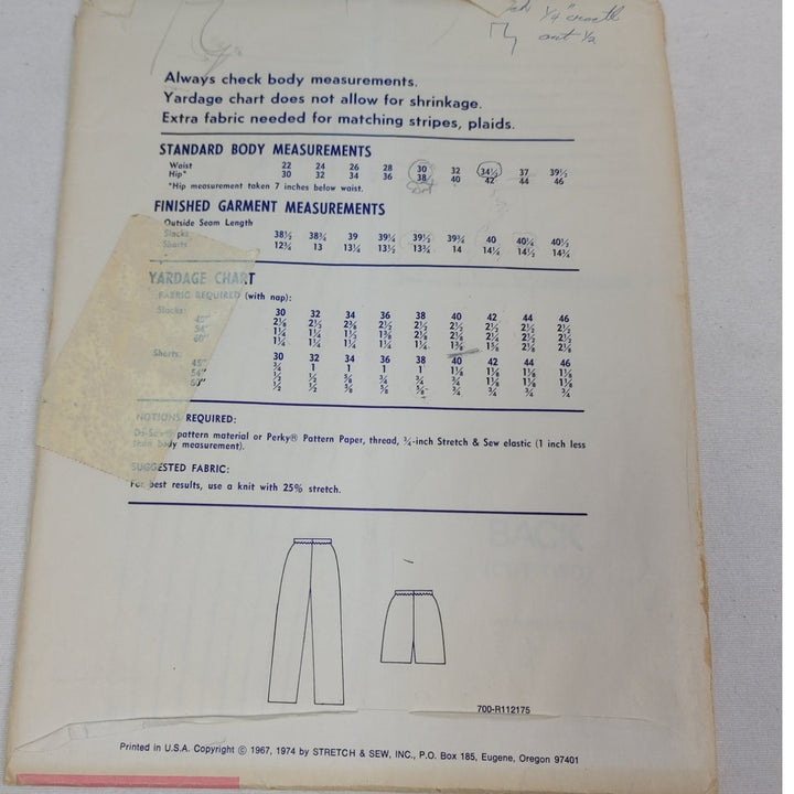 Vintage 1974 Stretch &amp; Sew 700 Slacks and Shorts Knit Fabric Uncut Pattern