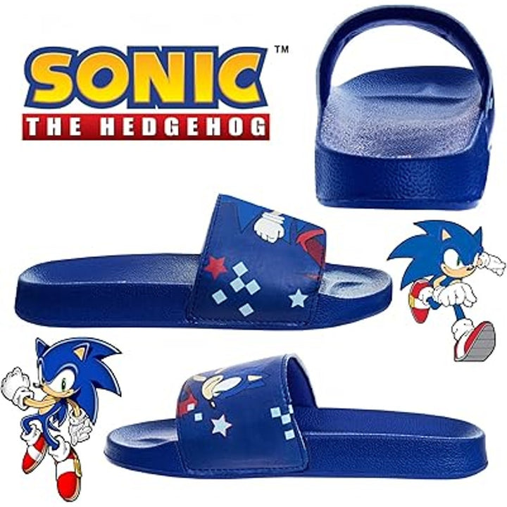 New Josmo Boys Size 2-3 Blue Sonic the Hedgehog Slide On Wide Strap Sandal Shoes