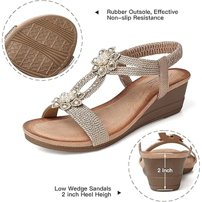 New Shibever Womens Size 6.5 Silver Rhinestone Open Toe Elastic Strap Sandals