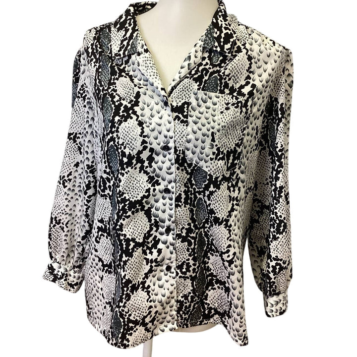 Vintage Judy Bond Size 18 Long Sleeve Snakeskin Print Flowy Polyester Blouse Top