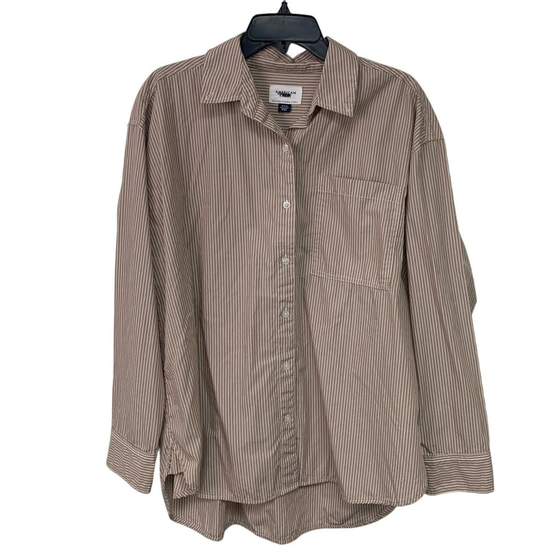 2 New American Eagle Womens Medium Striped Long Sleeve Button Down Shirts