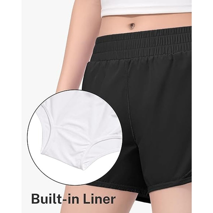 Hasmes Girls Large (12Y) Black Drawstring Waist Zipper Pocket Athletic Shorts