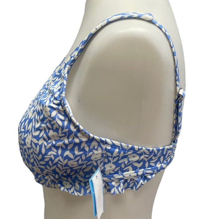 New Draper James Womens Small UPF 50+ Ruffled Blue Floral Bikini Swim Top ONLY