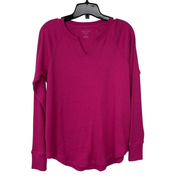 New American Eagle Womens Small PolyElastane Waffled V Neck Long Sleeve Top