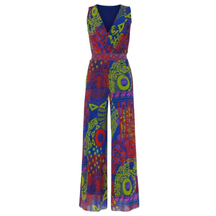 Fuzzi Womens XS Tuta Mesh Blue Green Orange Flowy Sleeveless Jumpsuit Romper
