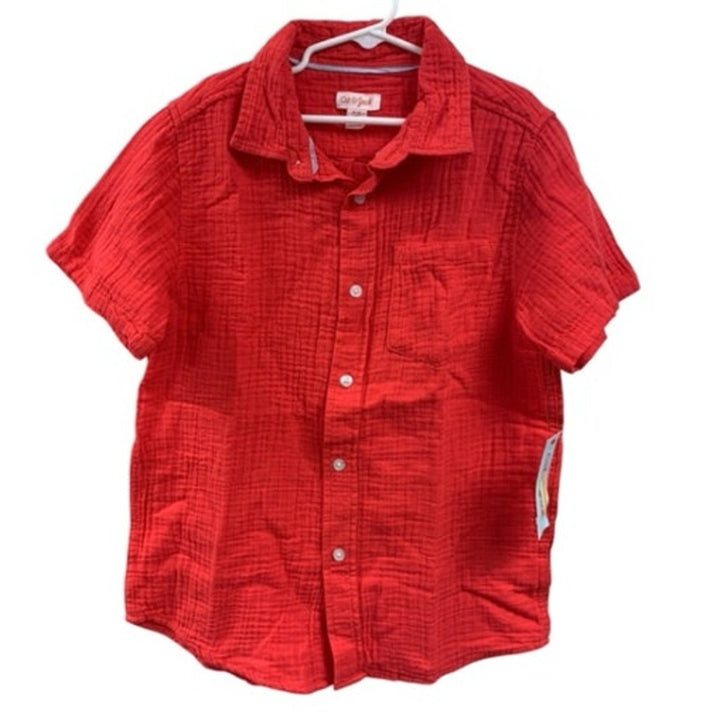 2 New Cat &amp; Jack Boys Large (10-12) Short Sleeve Floral Melon Button Up Shirts