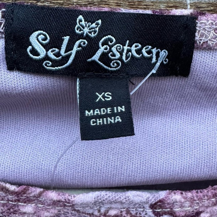 NWT New Self Esteem Junior XS Floral Butterfly Lace Lined Long Sleeve Top