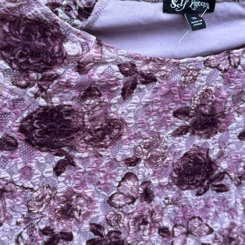 NWT New Self Esteem Junior XS Floral Butterfly Lace Lined Long Sleeve Top