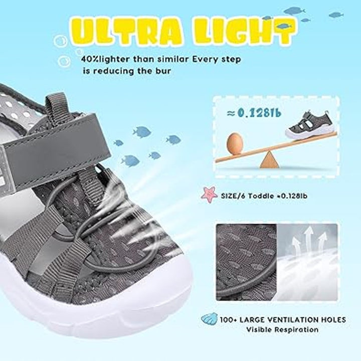 JoinFree Toddler Boys Size 5.5 Gray Sandals Latch &amp; Hook Close Water Shoes