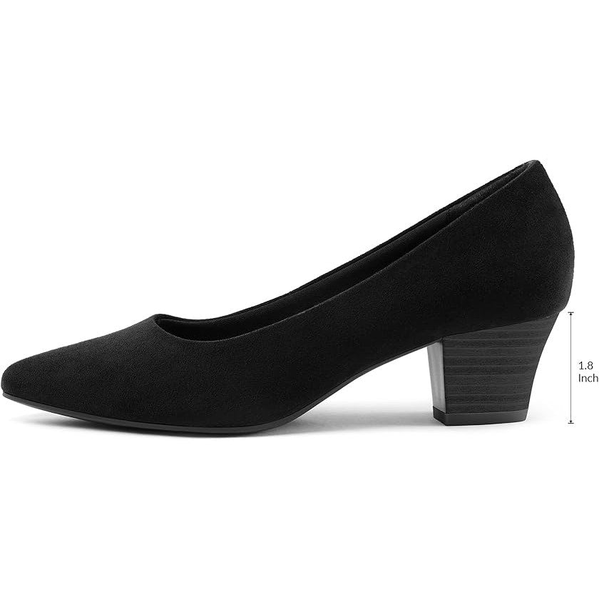 Mysoft Womens 8 Black Faux Suede 2" Chunky Heel Pointy Toe Slide On Pump Shoes