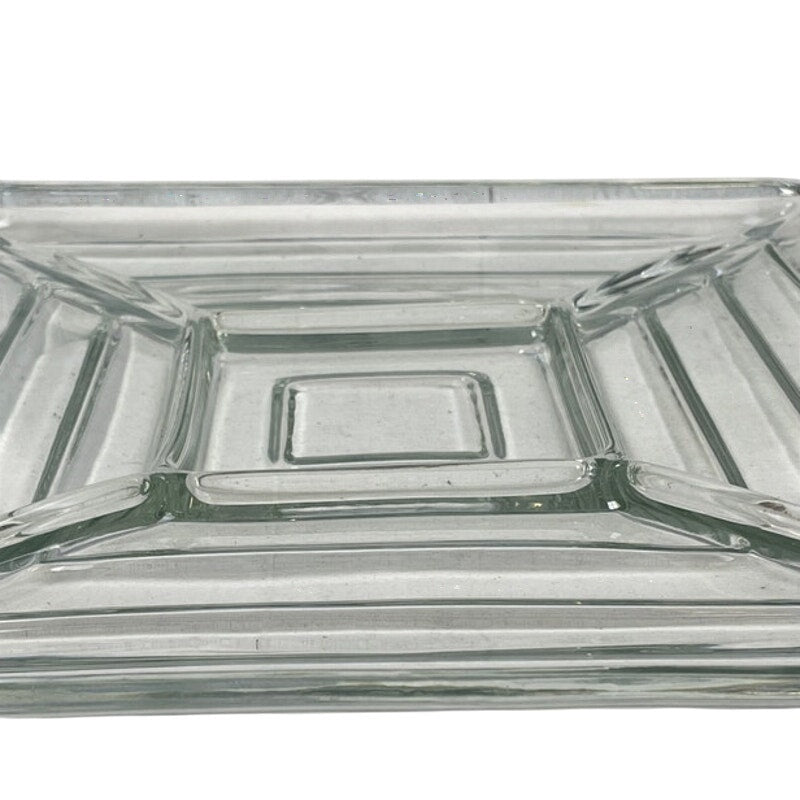 Vintage Clear Glass Divided Square Veggie Tray Platter Serving Dish Plate