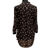 Francesca's Collections Small Black White Button Down Flowy Polka Dot Sheer Top