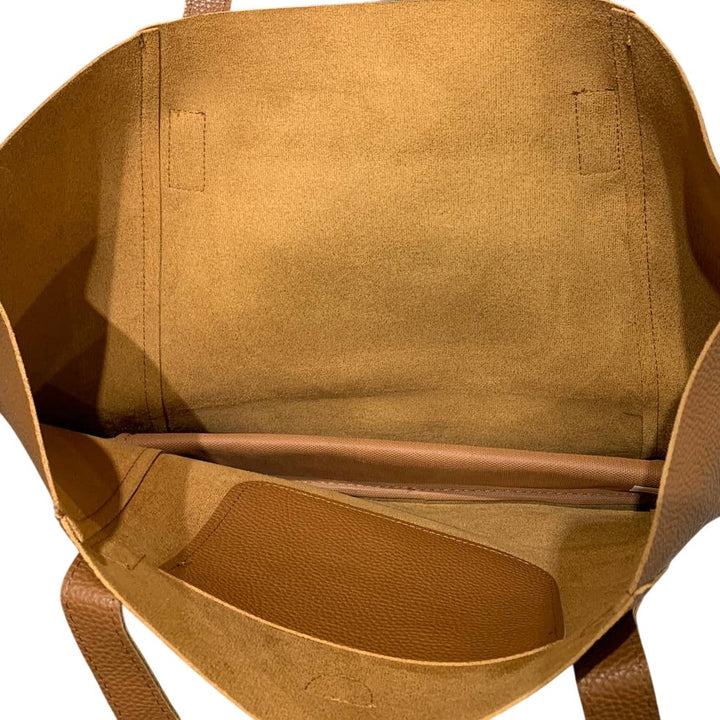 Nice Tanger Basic Cognac Brown Faux Pebbled Leather PVC Large Handbag w Tassel