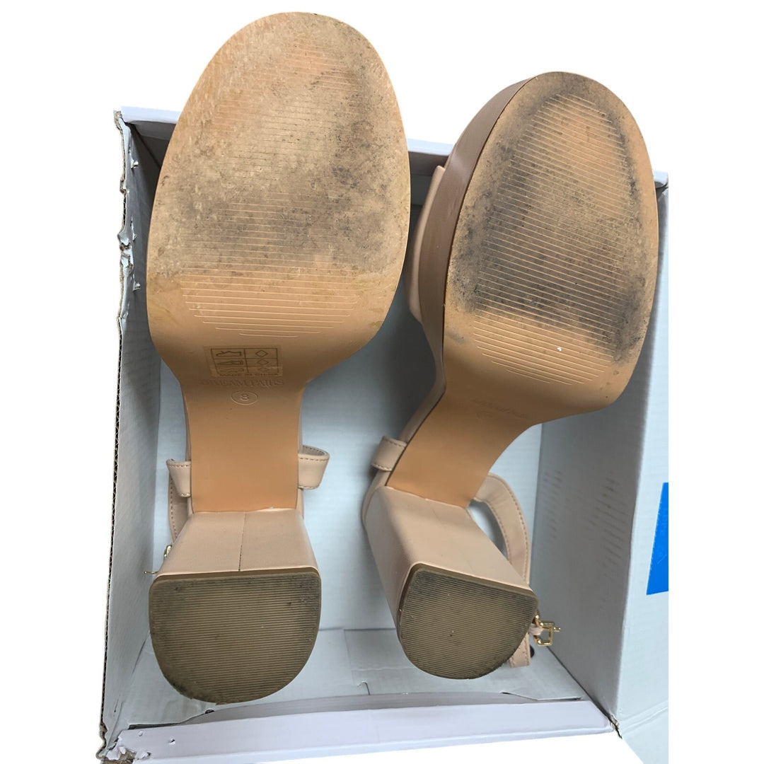Dream Pairs Women Size 8 Tan Nude Faux Leather 4.5" Chunky Heel Open Toe Shoes