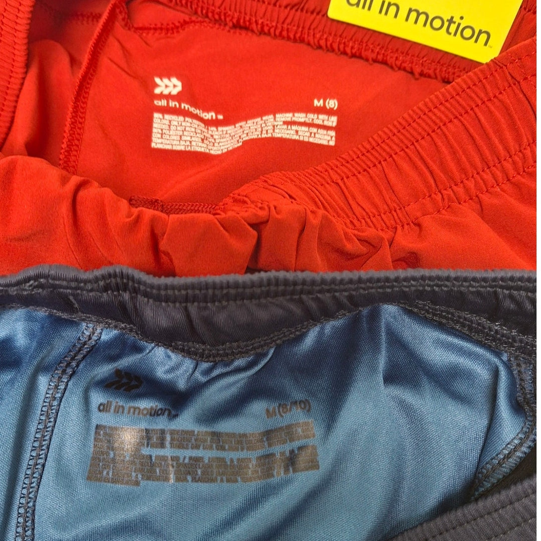 2 New All in Motion Boys Medium Elastic Drawstring Waist Long Sport Shorts