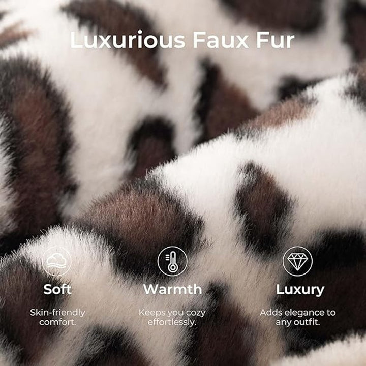 New Snug Leaves Womens 7/8 White Brown Leopard Spot Fuzzy Memory Foam Slippers