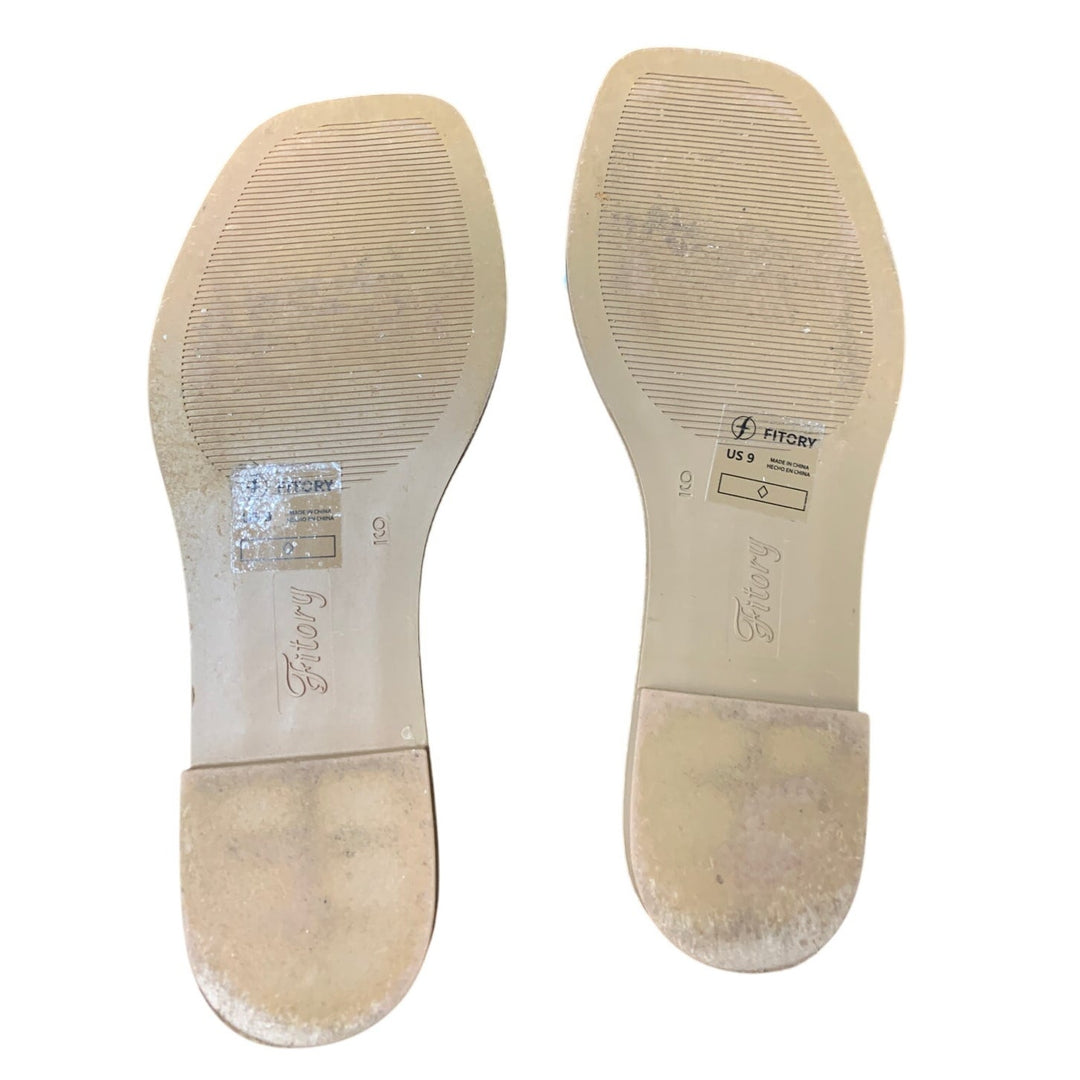 Fitory Womens Size 9 White Open Square Toe Flat Slide On Sandal Beach Shoes