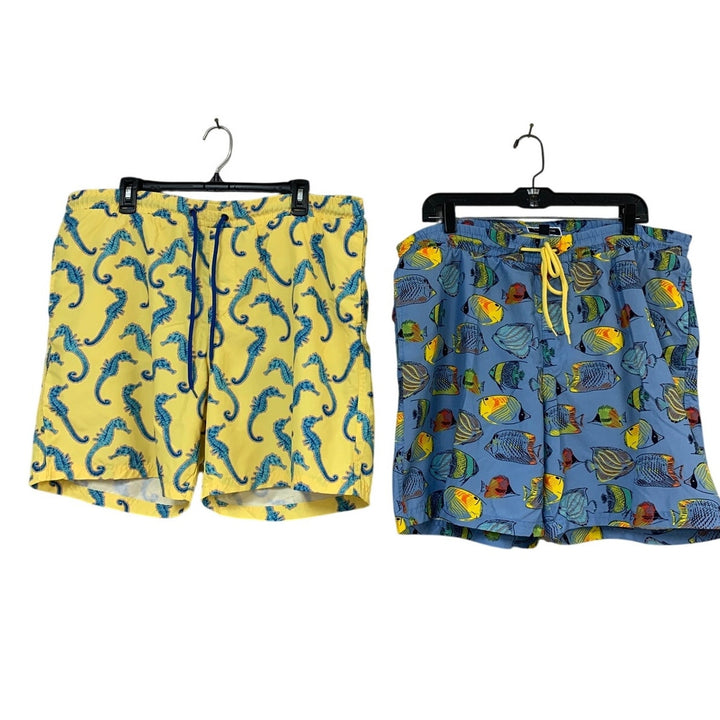 Lot of 2 Club Room Mens Large Sea Horse Fish Drawstring Waist Swim Shorts