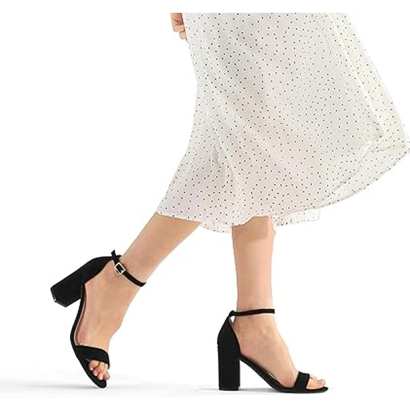 Coasis Womens 6 Black Faux Suede Ankle Strap 3.25" Heel Open Toe Sandal Shoes
