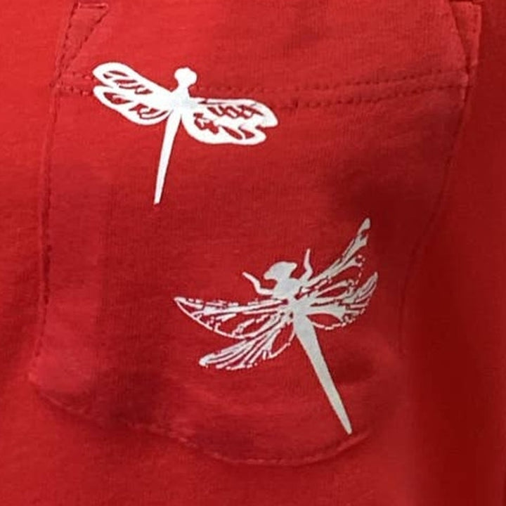 Hand Printed Upcycled Womens Size 2 XS Dragonfly Scoop Neck Cotton Tee Shirt