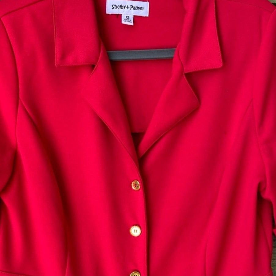Shelby &amp; Palmer Womens Size 12 Red PolySpandex Gold Button Up Waist Tie Dress