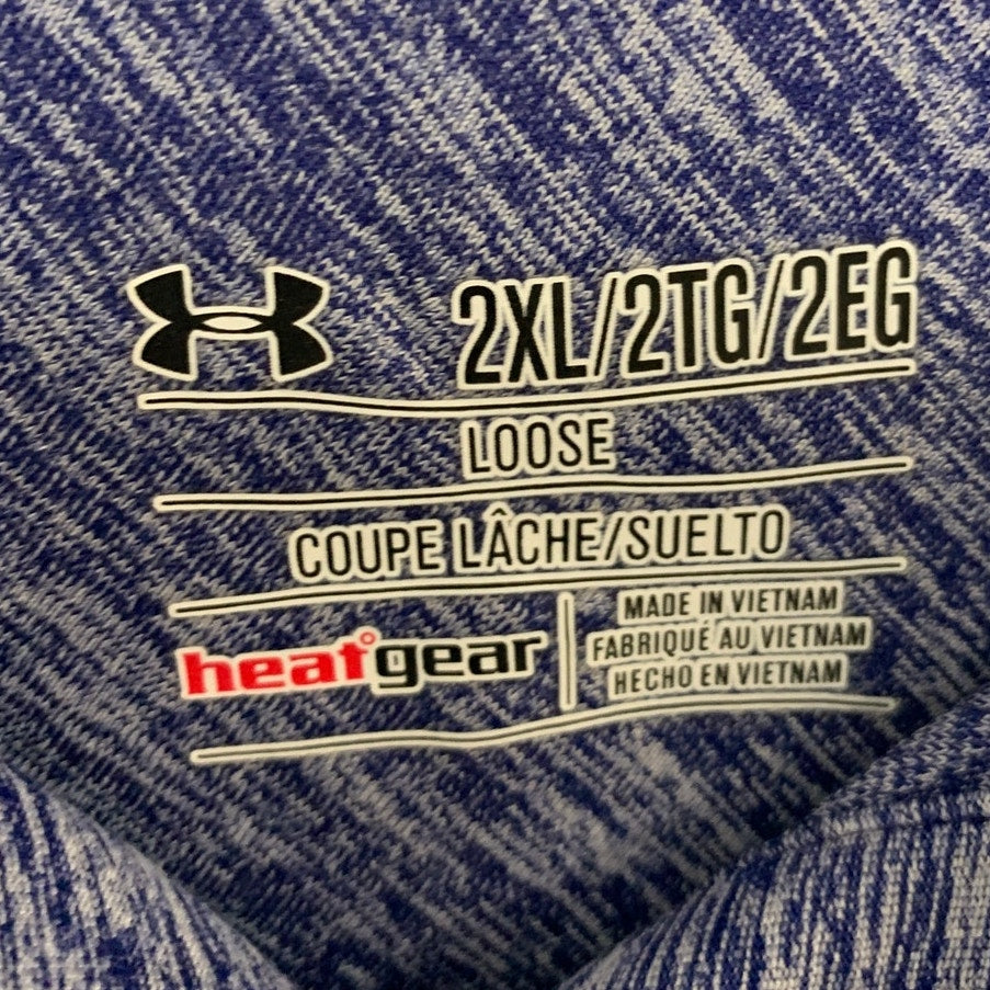 Lot of 2 Under Armour Mens 2XL Blue Purple Heathered Short Sleeve Polo Shirts