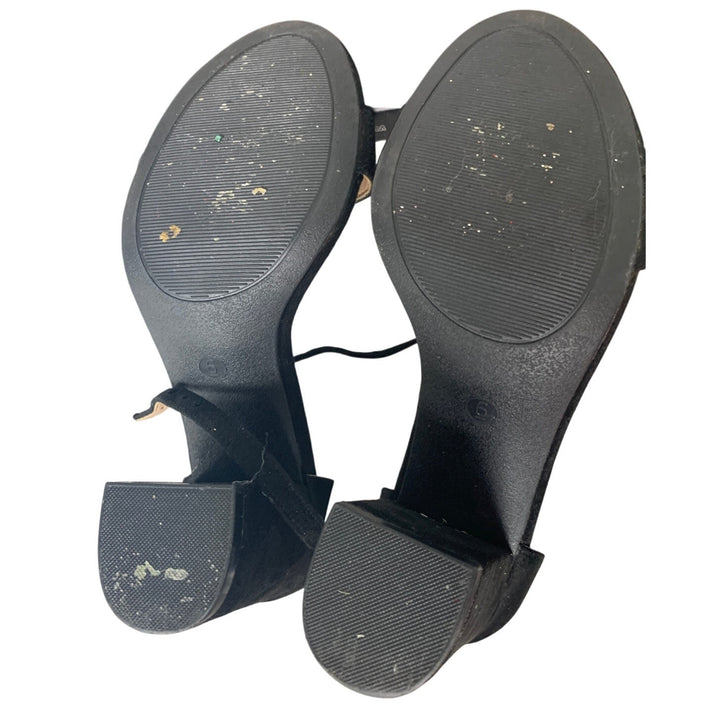 Coasis Womens 6 Black Faux Suede Ankle Strap 3.25" Heel Open Toe Sandal Shoes