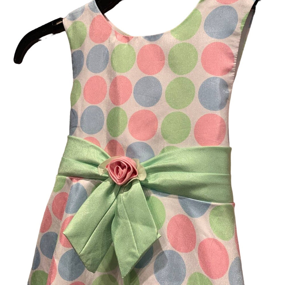George Girls 6X Easter Spring Wedding Sleeveless Polka Dot Ribbon Belt Dress