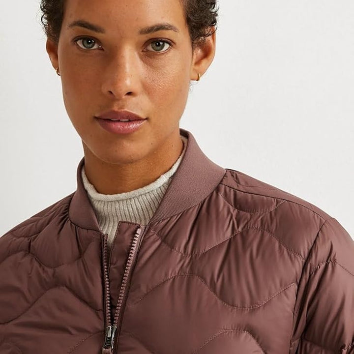 New Eddie Bauer Womens Large Plum Brown Shaw 650 FP Down Puffer Bomber Jacket