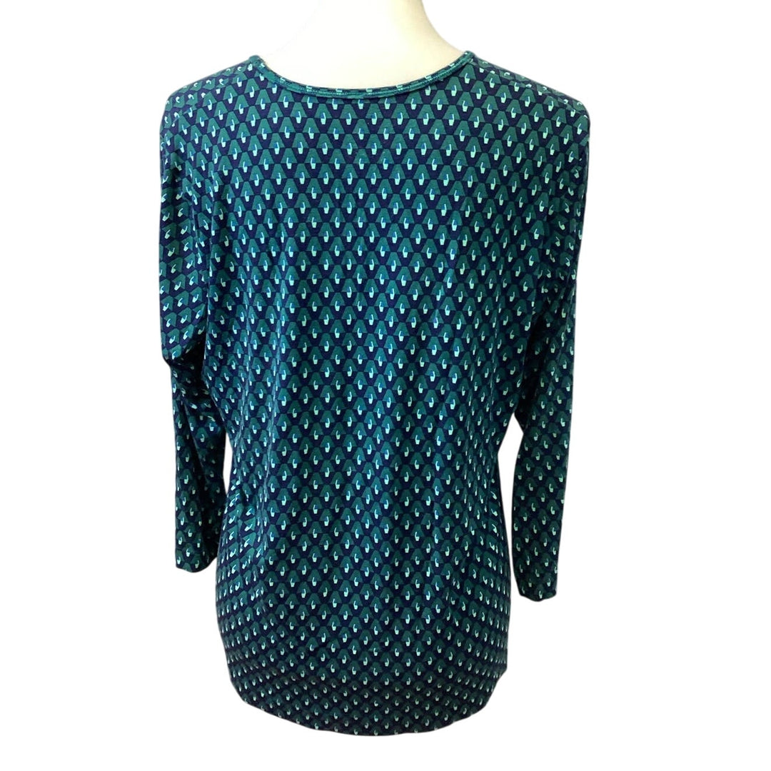 Rabe Size 14 Long Sleeve Flowy Beaded Stretchy Polyester Blend Crew Neck Blouse
