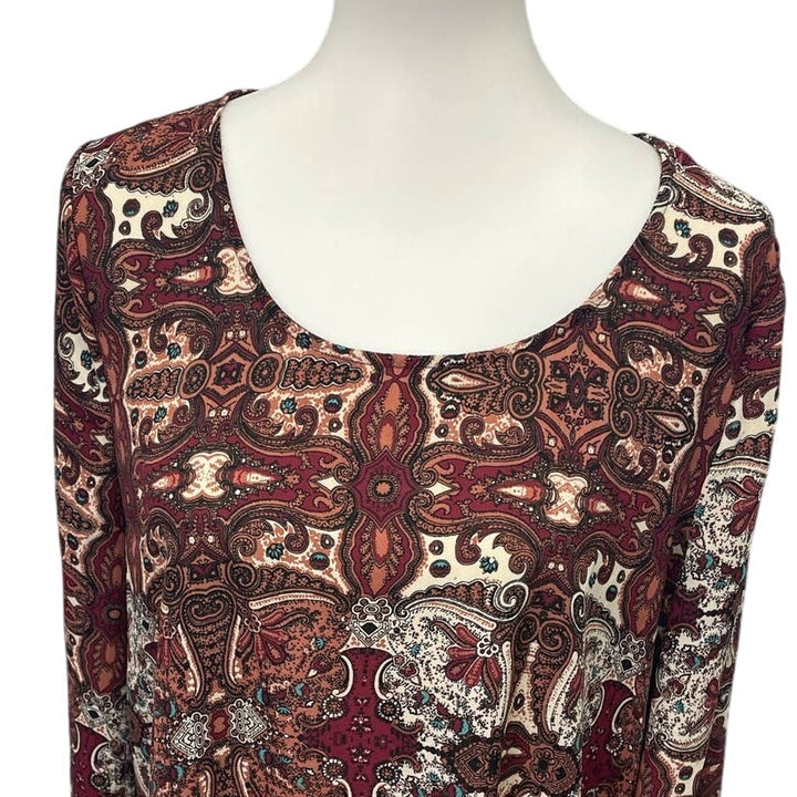 Blu Pepper Womens Large Long Sleeve Paisley Print Lacy Polyester Blend Dress