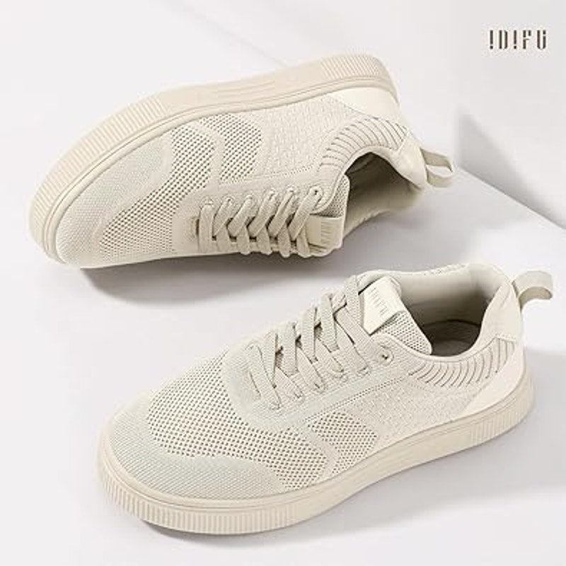 Idifu Womens Size 9 Tan Lace Up Mesh Breathable Athletic Sneakers Tennis Shoes