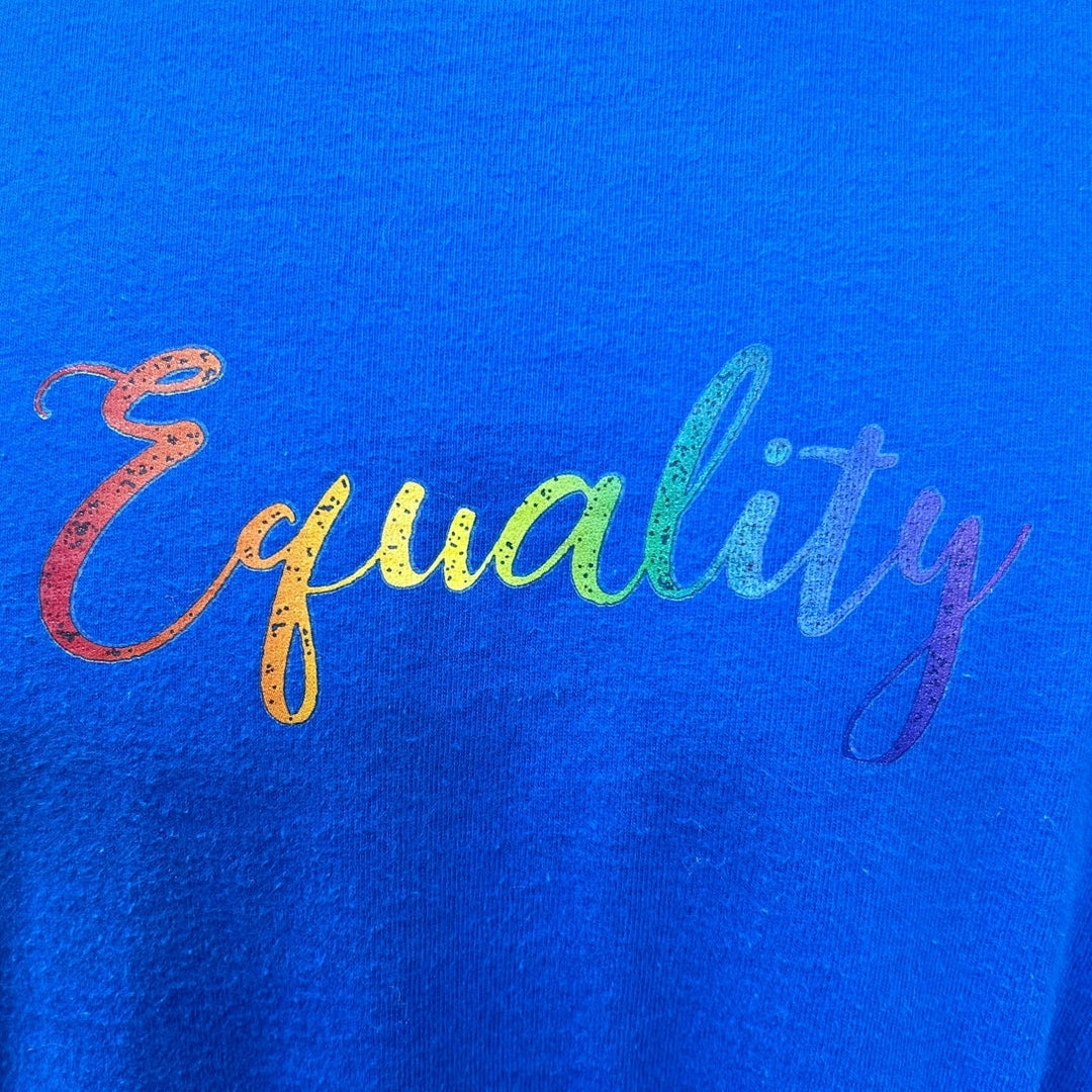 Hand Printed Mens Large Upcycled June Pride Month Rainbow Equality Crew Neck Tee