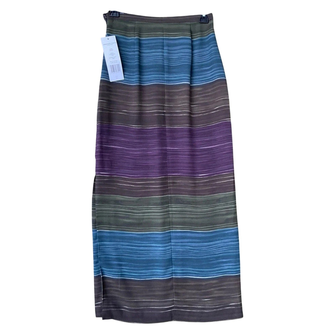 NWT New Josephine Chaus Womens Size 4 Brown Blue Stripe Side Zip Slit Maxi Skirt