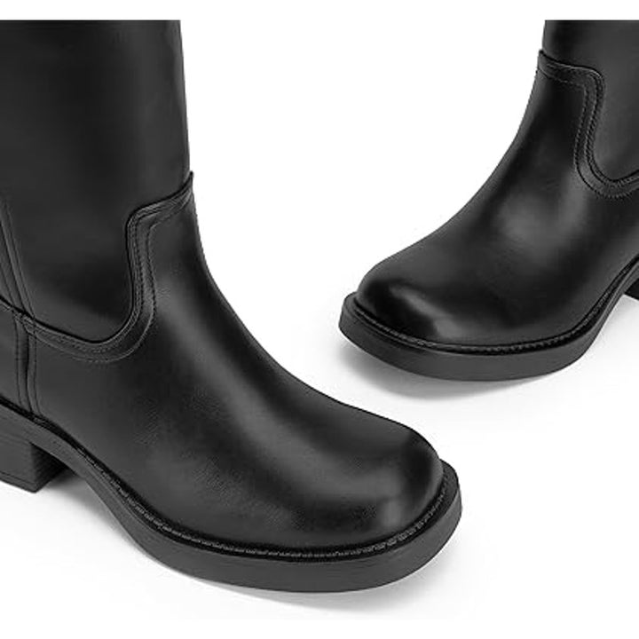 Dream Pairs Womens 9.5 Black Faux Leather Knee High Square Toe Low Heel Boots