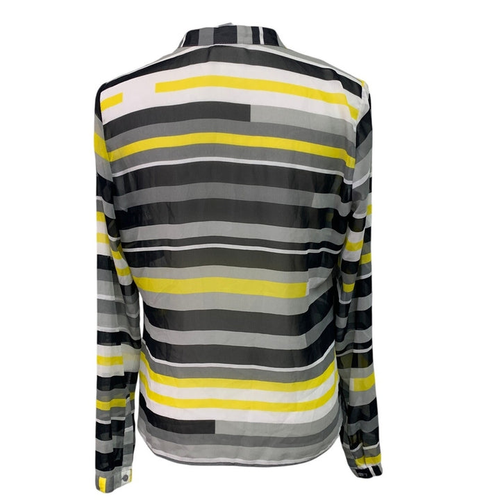 Worthington Womens Medium Polyester Long Sleeve Sheer Striped Button Up Shirt