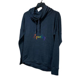 Hand Printed Upcycled XS Equality LGBTQ Pride Rainbow Cowl Neck Long Slv Sweater