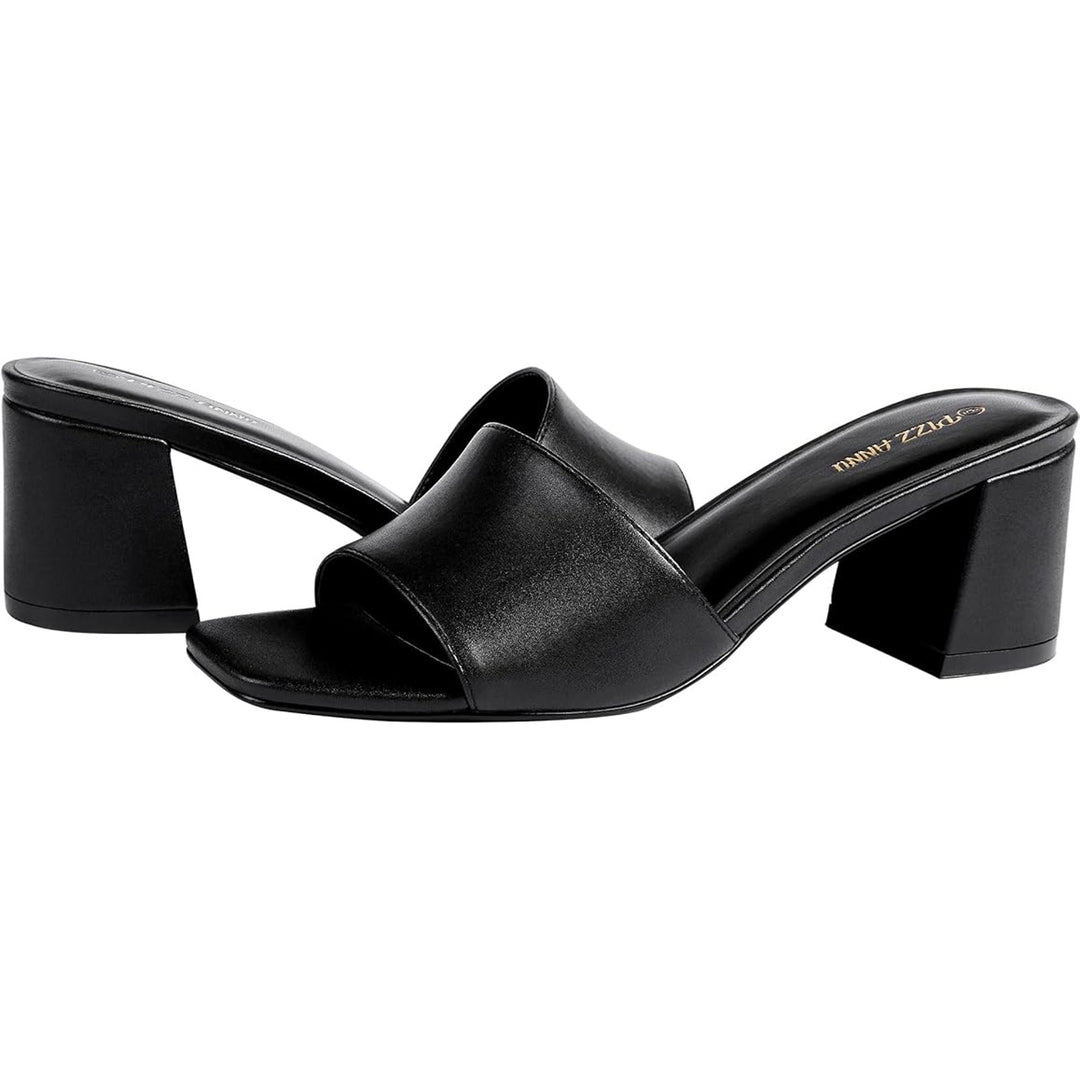 New Pizz Annu Womens 7 Black Faux Leather Open Toe 2.5" Block Heel Shoes w Flaw
