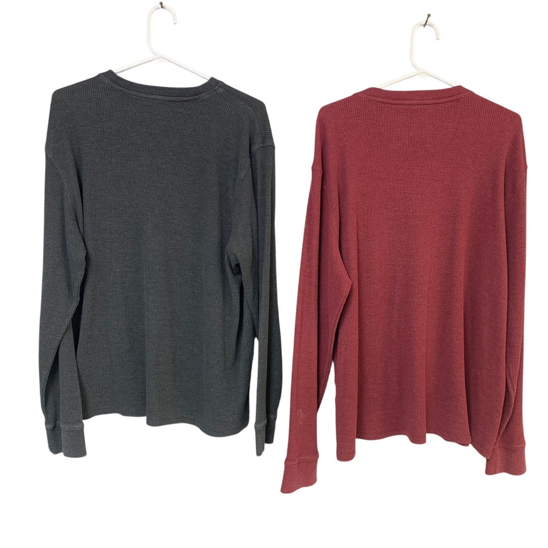 2 Authentic Knit Goods Mens XL Long Sleeve Soft Wash Thermal Henley Shirts