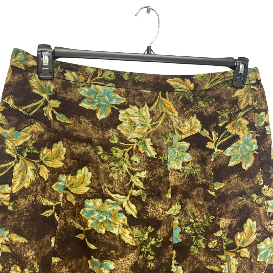 Requirements Womens XL Fit &amp; Flare Floral 100% Polyester Elastic Back Midi Skirt
