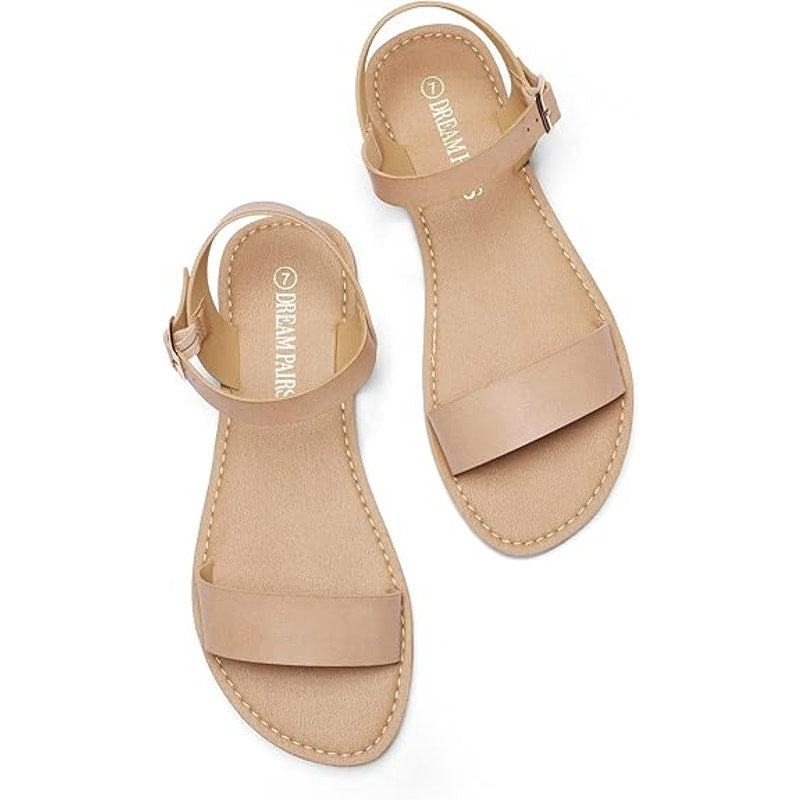 New Dream Pairs Womens Size 8 Tan Ankle Strap Flat Open Toe Band Flat Sandals
