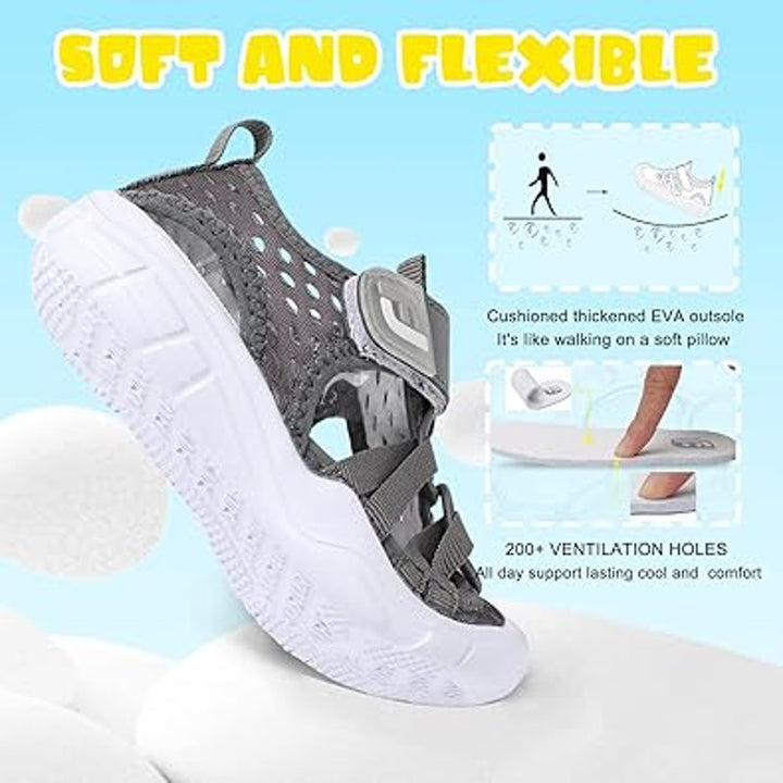 JoinFree Toddler Boys Size 5.5 Gray Sandals Latch &amp; Hook Close Water Shoes