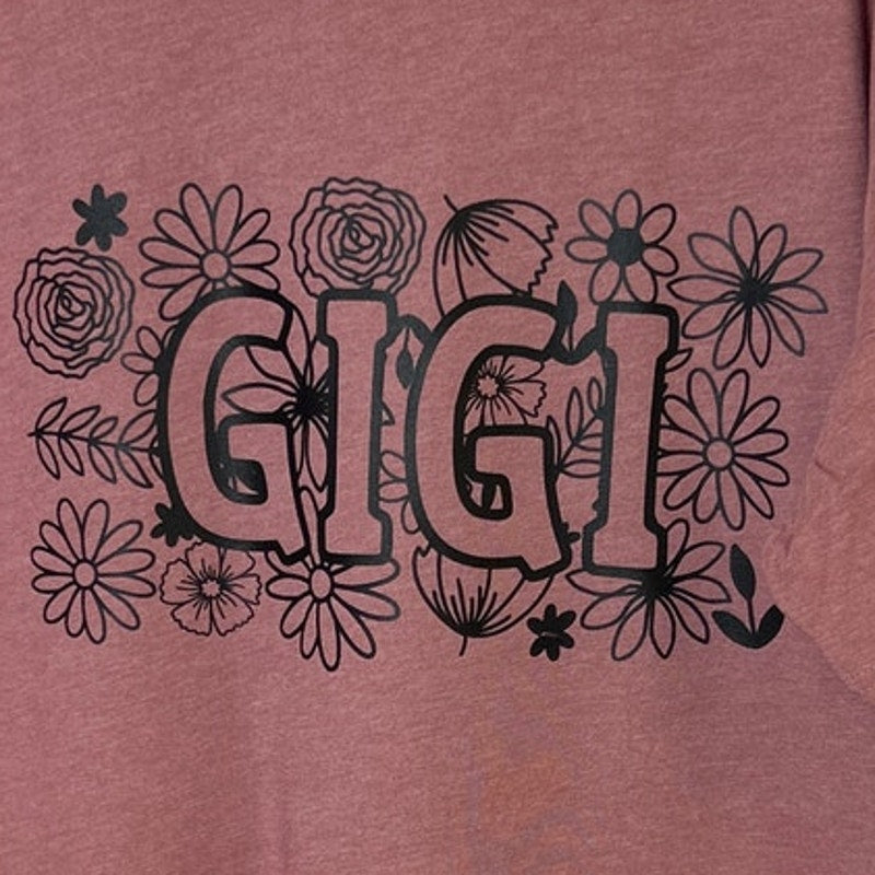 New Hand Printed Womens XL Gigi Great Grandma Floral Short Sleeve Tee Shirt