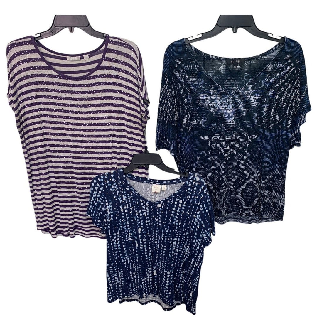 Lot of 3 Rafaella New York &amp; Co BLEU Womens Large Rhinestone Tee Shirts