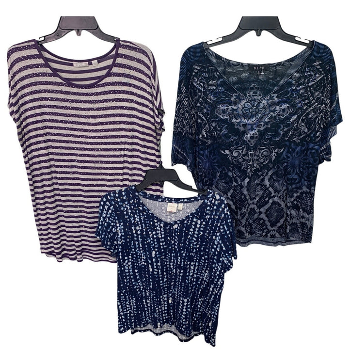 Lot of 3 Rafaella New York &amp; Co BLEU Womens Large Rhinestone Tee Shirts