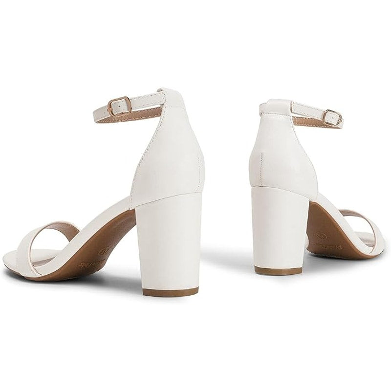 Dream Pairs Womens Size 8.5 White OpenToe Ankle Strap 3" Block Heel Sandal Shoes