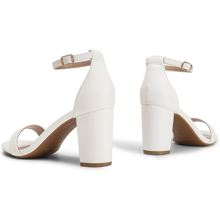 Dream Pairs Womens Size 8.5 White OpenToe Ankle Strap 3" Block Heel Sandal Shoes