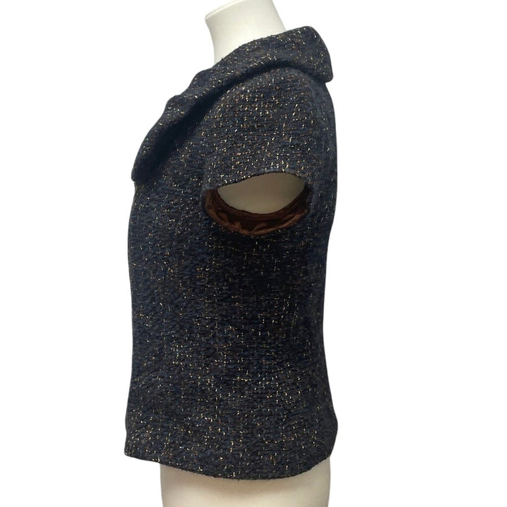 Classiques Entier Womens Small Short Sleeve Wool Blend Front Zip Blazer Jacket